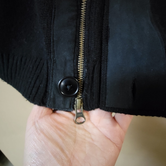 Men's Knit Cardigan Zipper & button closure Merino Wool Cashmere & Suede XLARGE - Picture 7 of 9